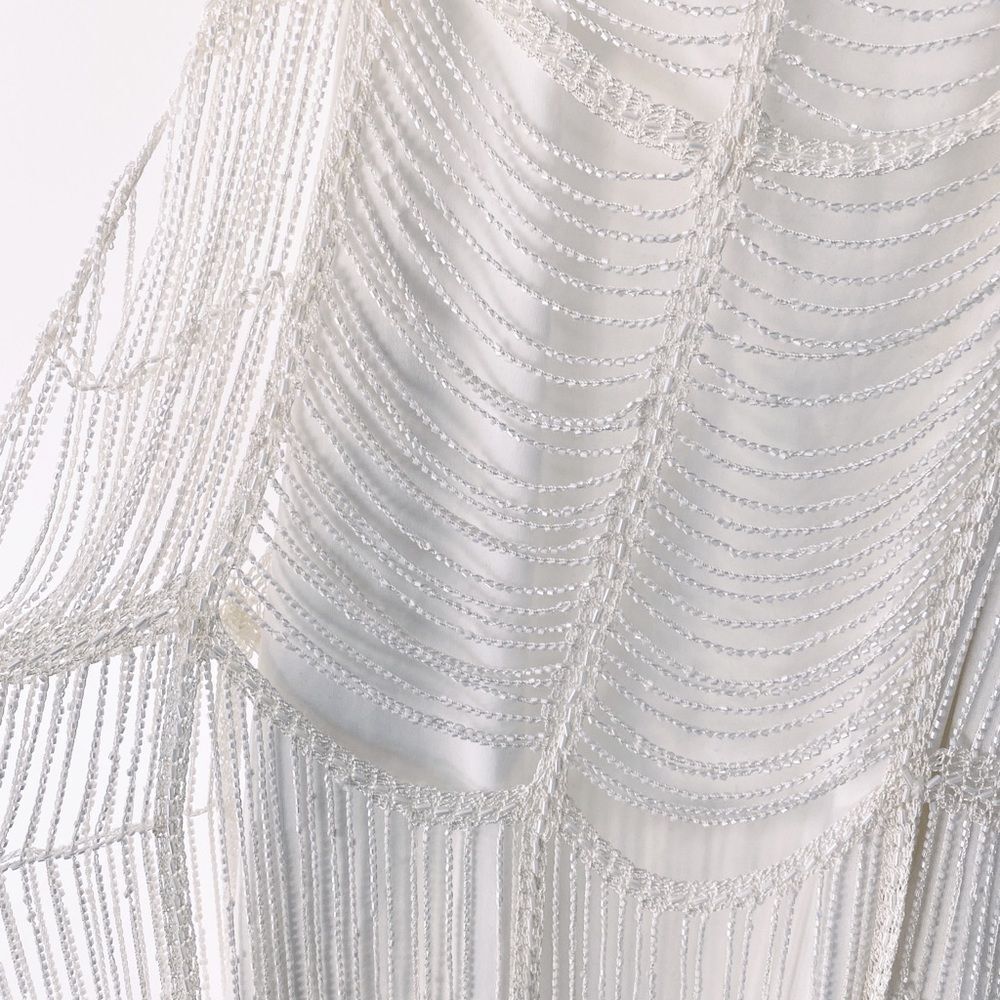 Marina Vintage Beaded Gatsby Style Fringe Dress Size Medium Slightly Off White - Picture 9 of 11